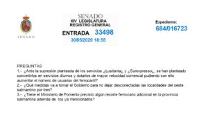 UPL exige al Gobierno evitar la supresión de las conexiones ferroviarias de Salamanca a País Vasco y Lisboa si no se plantean alternativas