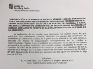 La Junta descarta construir el puente en la zona intermedia de la presa de Almendra solicitado por UPL