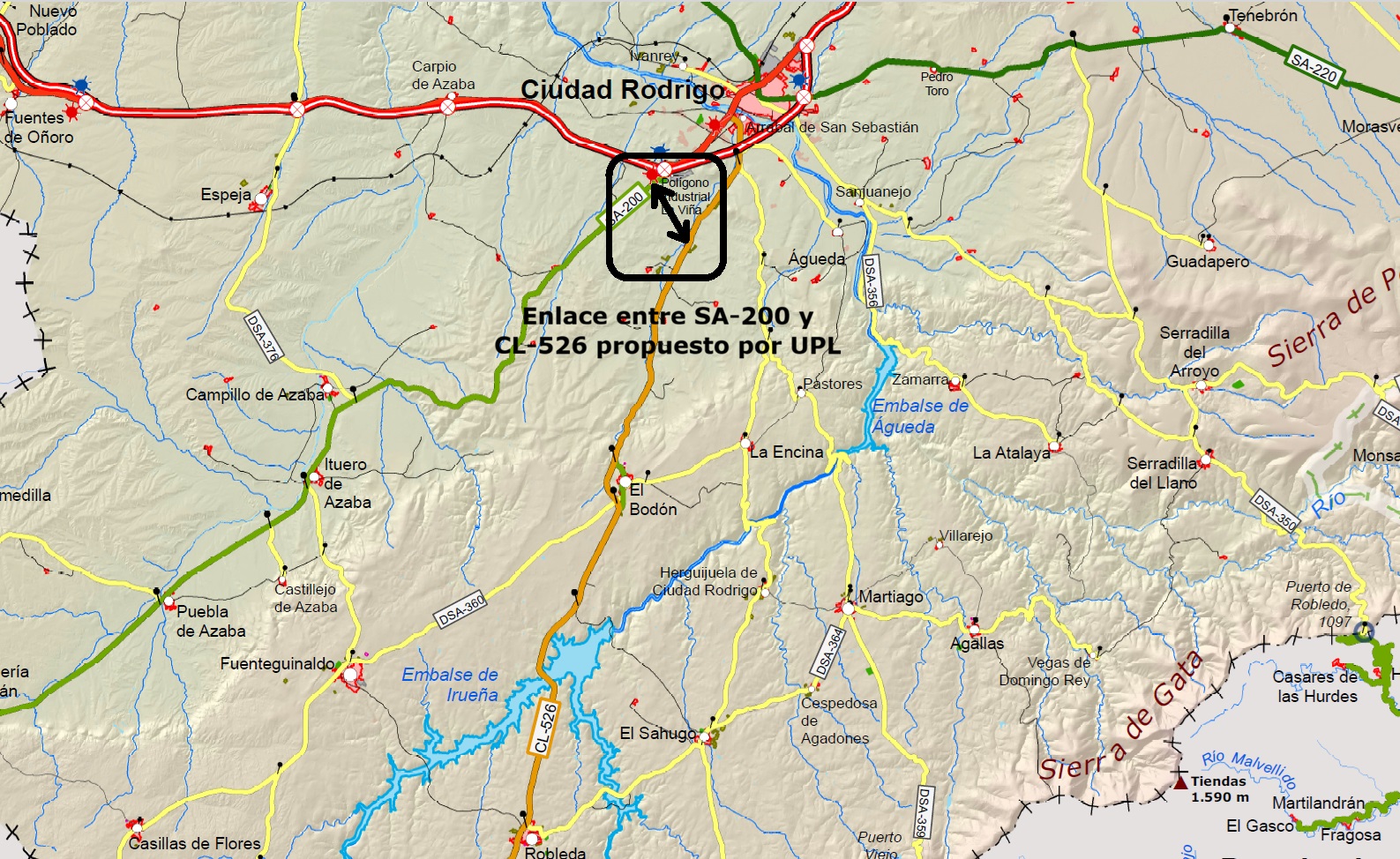 UPL reclama a la Junta una conexión entre la SA-200 y la CL-526 para dotar de acceso a la A-62 a la carretera Ciudad Rodrigo-Coria